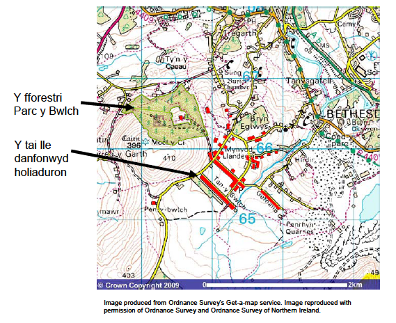 Map 1 - Lleoliad Parc y Bwlch mewn perthynas â Mynydd Llandygai
